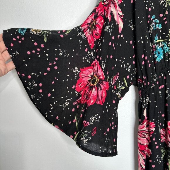 Maurices Kimono Black Lace Floral Ruffles Beach Coverup Small - Picture 4 of 10